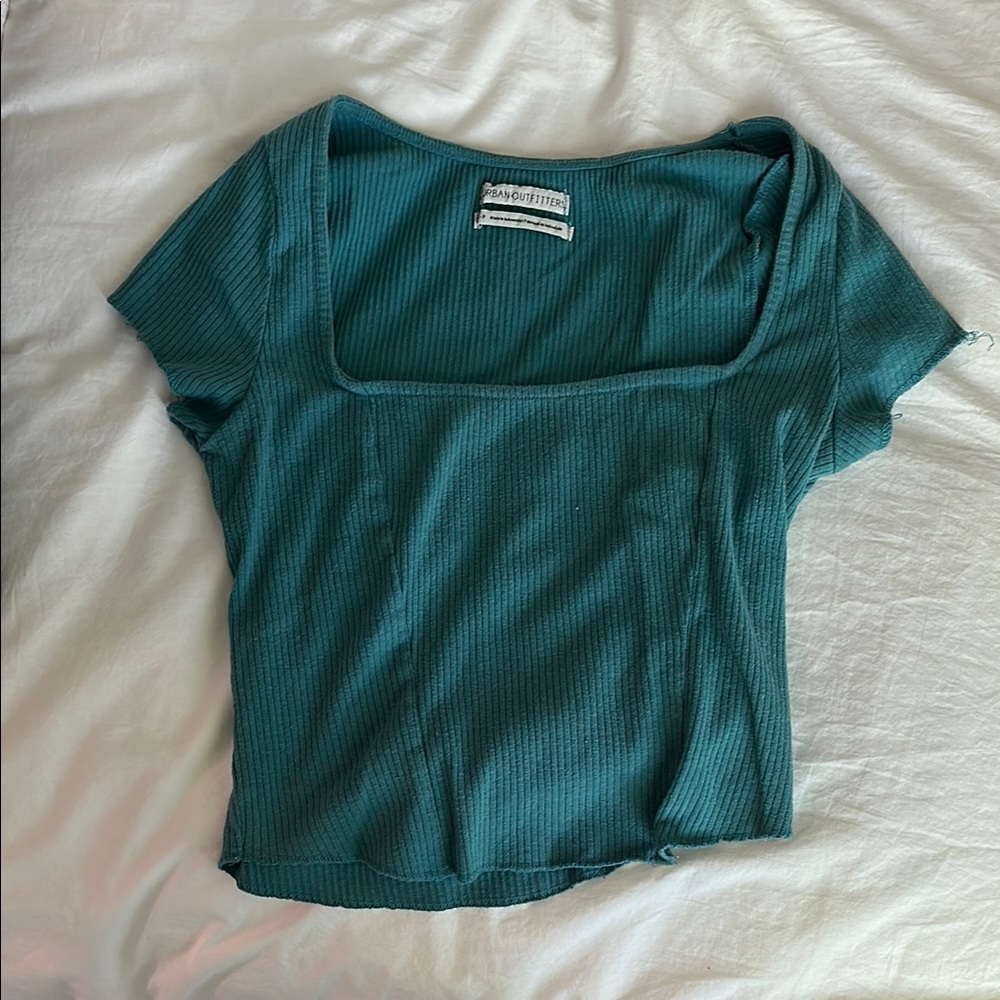 Teal Ribbed Square Neck Top